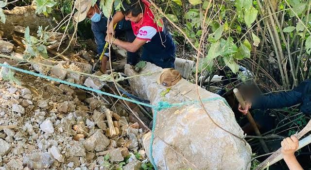 Bomberos de Zitácuaro rescatan a felino atrapado entre piedras