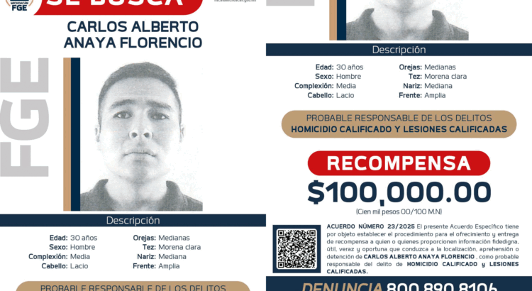 FGE de Michoacán ofrece recompensa por presunto homicida en Zitácuaro